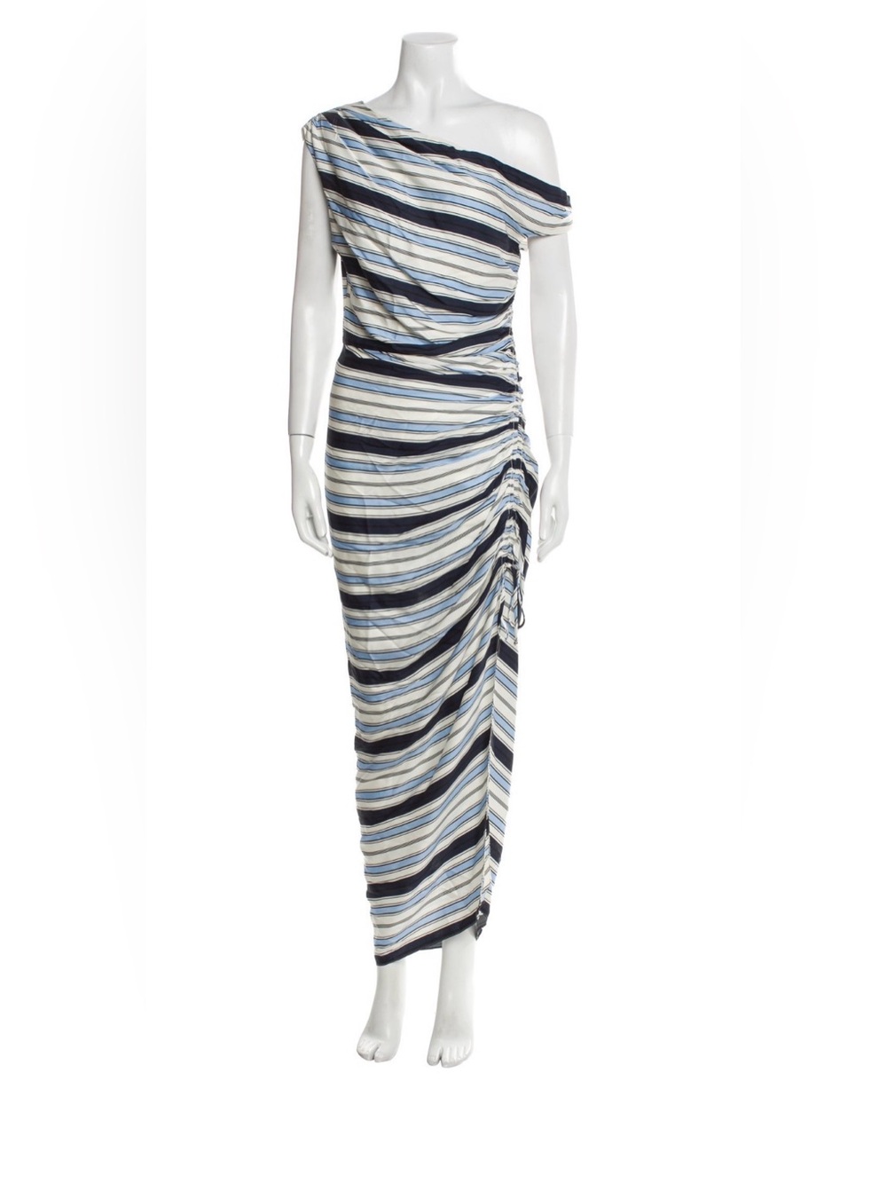 Veronica Beard Ruched Striped Silk-Blend Midi Dress Maxi Dress Blue & White